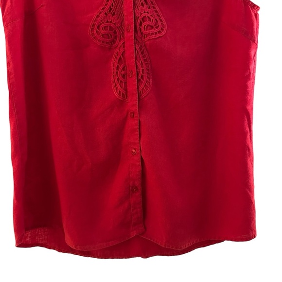 Dana Buchman linen blend red sleeveless top Size L Button down with embroidery - Picture 4 of 9